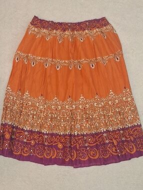 Avenue Orange Tiered Skirt with Purple Trim